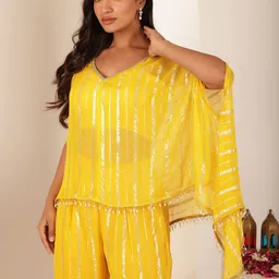 DEASHA INDIA Striped Sleeveless Georgette Top & Palazzos With Cape image 4