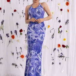 VANGULL Women Floral Printed Halter Neck Bodycon Maxi Dress-image-49