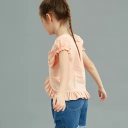 Kookie Kids Short Puffed Sleeves Top with Bow Motif - Peach image 3