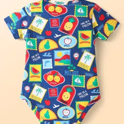 Babyhug Interlock Knit Half Sleeves Onesies with Stripes & Tropical Print Pack of 3 - Navy Blue & Light Blue image 3