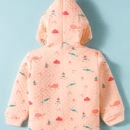 Tango Knit Full Sleeves Hooded Co-Ord Winter Night Suit With Sea Life Print - Peach image 3