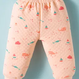 Tango Knit Full Sleeves Hooded Co-Ord Winter Night Suit With Sea Life Print - Peach image 4