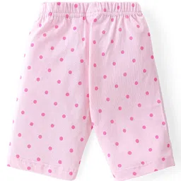 Babyhug 100% Cotton Knit Flutter Sleeve Capri Night Suit With Apple Patch - Pink image 5