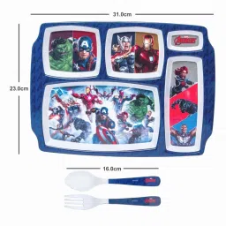 Servewell Avengers Multicolor Melamine Rectangle Kids 3Pcs Dinner Set image 3