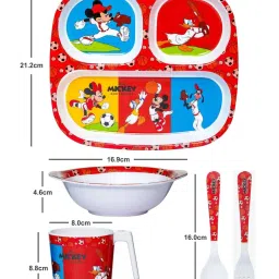 Servewell Mickey Multicolor Melamine Kids 5Pcs Dinner Set (0.67 L) image 3