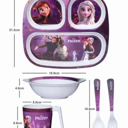 Servewell Frozen Multicolor Melamine Kids  5Pcs Dinner Set (0.67 L) image 3