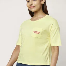 Dreamz by Pantaloons Lime Yellow Cotton Printed T-Shirt image 3