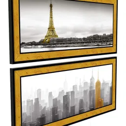Art Street Printed Gold Engineered Wood Wall Art - Set of 2 image 3