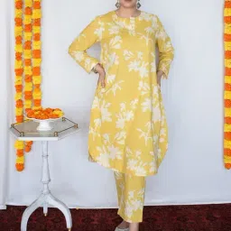 House of Moxa Yellow Floral Printed Co-Ord Set-image-1