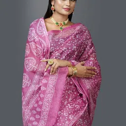 SHANVIKA Purple Cotton Floral Print Saree image 4