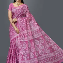 SHANVIKA Purple Cotton Floral Print Saree image 1