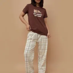 Ginger by Lifestyle Brown & Beige Cotton Printed T-Shirt Pyjamas Set-image-90