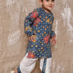AJ Dezines Kids Navy & White Printed Full Sleeves Kurta with Dhoti image 3