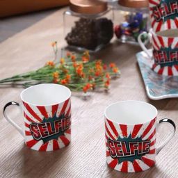 Goodhomes Red & White Bone China Coffee Mugs (350 ml) - Set of 4-picture-46