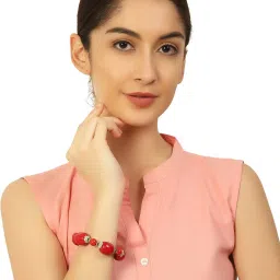 IMLI STREET Red & Silver Artificial Stone Stretchable Bracelet for Women image 3