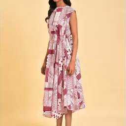 W Pink Printed A-Line Dress image 3