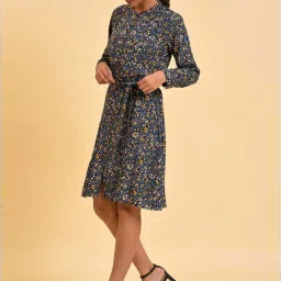 W Blue Printed A-Line Dress image 3