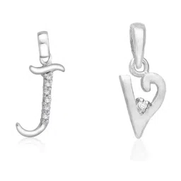 Taraash 92.5 Sterling Silver 'J' & 'V' Initial Letter Couple Pendants-picture-36