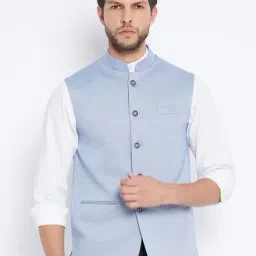 Crimsoune Club Blue Slim Fit Nehru Jacket-image-0