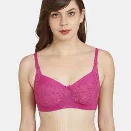 Rosaline by Zivame Pink Lace Non-padded Bra-image-40