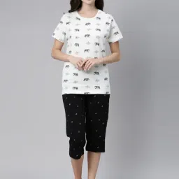 Kryptic Off White & Black Printed T-Shirt With Capris-picture-28
