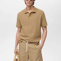 MANGO MAN Self Striped Polo Collar Knitted T-shirt-picture-33