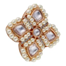 Curio Cottage Bridal Kundan & Pearl Matte Adjustable Ring image 3