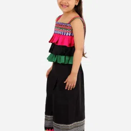 TWISHA Kids Black & Pink Color Block Top Set image 3