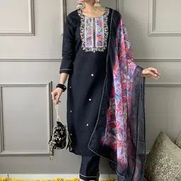 Siya Fashion Floral Embroidered Thread Work Straight Kurta With Trousers & Dupatta-picture-30