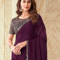 Satrani Purple Woven Saree With Unstitched Blouse image 3
