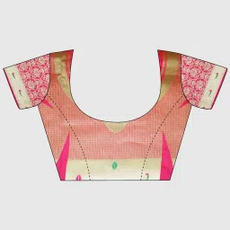 Satrani Rani Pink & Golden Woven Saree With Unstitched Blouse image 3