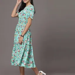 SELVIA Blue Printed A-Line Dress image 3