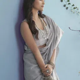 Satrani Grey & White Cotton Woven Saree With Unstitched Blouse image 3