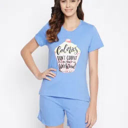 Clovia Blue Graphic Print Top With Shorts image 1