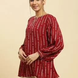 W Maroon Striped A Line Kurti image 3