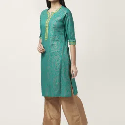 Rangmanch by Pantaloons Green Cotton Printed Straight Kurta image 3