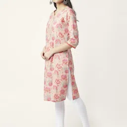 Rangmanch by Pantaloons Peach Cotton Printed Straight Kurta image 3