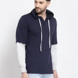 Kalt Navy & Light Grey Regular Fit Hooded Sweatshirt image 3
