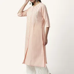 Rangmanch by Pantaloons Peach Cotton Embroidered A Line Kurta image 3