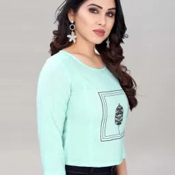 SELVIA Aqua Blue Printed Top image 3