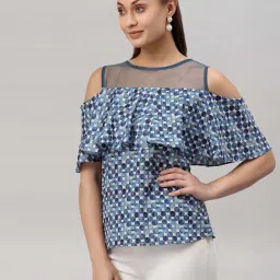 SELVIA Blue Printed Top image 3