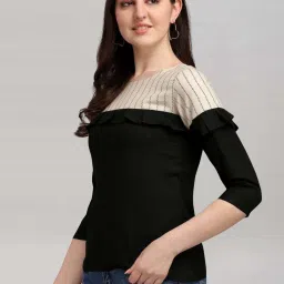 SELVIA Black & Beige Printed Top image 3