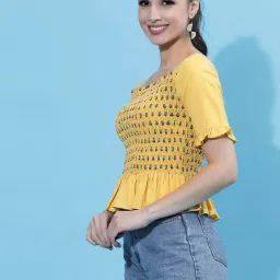 SELVIA Yellow Printed Top image 3