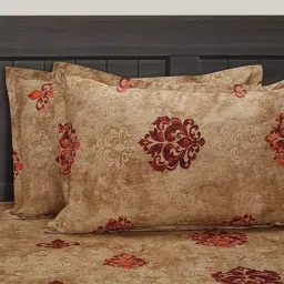 Swayam Zinnia Floral Brown 210 TC Cotton King Bedsheet with 2 Pillow Covers image 3
