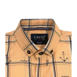 Cavio Kids Yellow Cotton Chequered Full Sleeves Shirt image 3