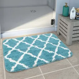 Saral Home Turquoise Blue & White Microfibre Bathmats - Set of 2 image 2