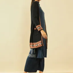 Soch Black Acrylic Knitted Open-Front Longline Shrug with Pockets image 3