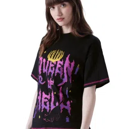 The Souled Store Black Cotton Graphic Print T-Shirt image 3