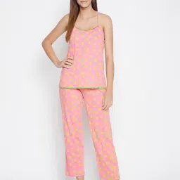 Clovia Pink Printed Top With Pyjamas image 1