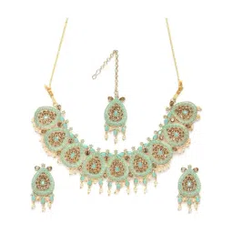 Zaveri Pearls Enamelling Mint Green Traditional Necklace Earring & Maangtikka Set-ZPFK9792-image-38